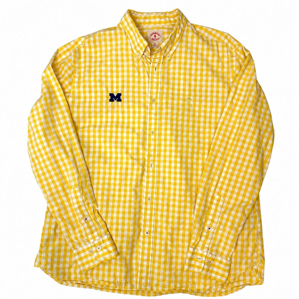 Brooks Brothers Red Fleece Mens XL Yellow Gingham U of M Button Down Shirt